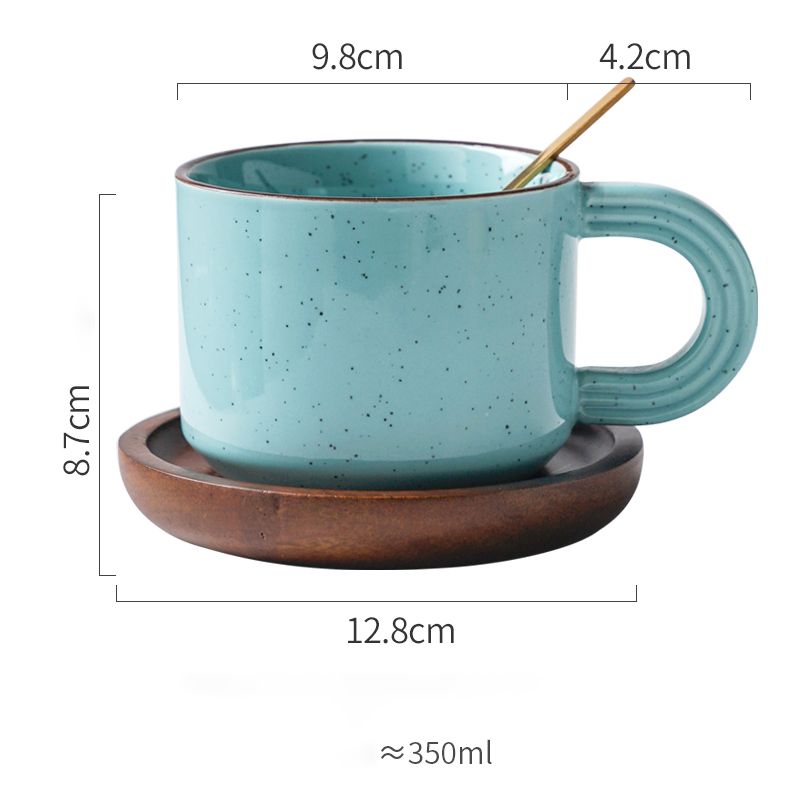 Cốc cà phê tay cầm chữ C 350ml (kèm thìa và đĩa lót D12.8)