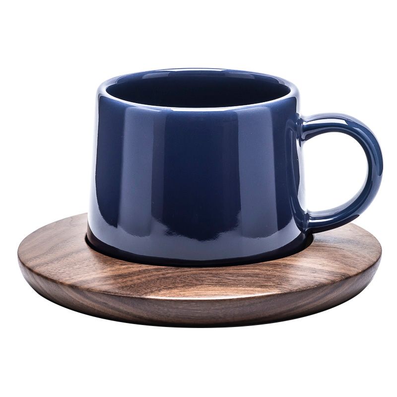 Tách sứ phủ men bóng kèm đế gỗ D14 300ml