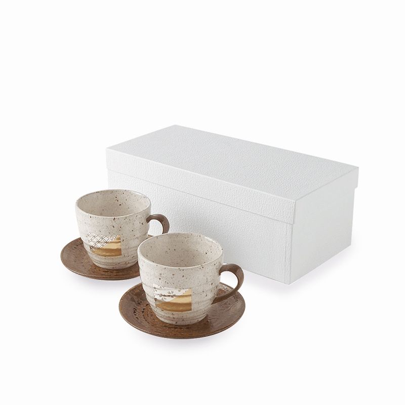 Tách gốm sứ chịu nhiệt trang trí bằng lá vàng Kèm đĩa Bộ 2 chiếc Hãng Hakuichi