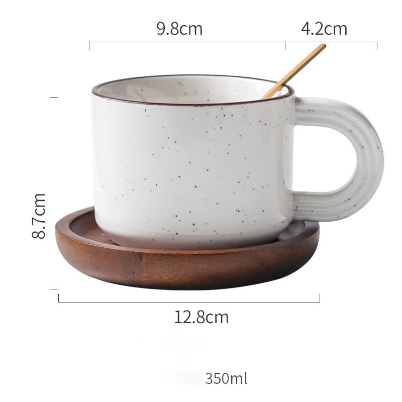 Cốc cà phê tay cầm chữ C 350ml (kèm thìa và đĩa lót D12.8)